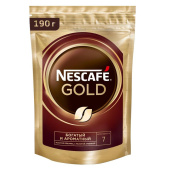 Кофе растворимый Nescafe "Gold", сублимированный, с молотым, тонкий помол, мягкая упаковка, 190г
