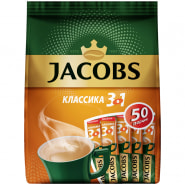 Кофе растворимый Jacobs "Классика", 3 в 1, порошкообразный, порционный, 50 пакетиков* 12г, пакет