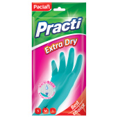   Перчатки резиновые хозяйственные Paclan "Practi Extra Dry", разм. M, х/б напыление, 100% флок, голубые, пакет