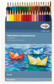 Карандаши акварельные Гамма "Лицей", 36цв., шестигранные, заточен., с кистью, картон. упаковка, европодвес