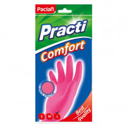 Перчатки резиновые Paclan "Practi.Comfort", р.L, розовые, пакет с европодвесом