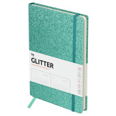   Ежедневник недатированный, А5, 136л., твердый переплет, диз. картон, BG "Glitter. Teal", бирюзовый, на резинке, карман